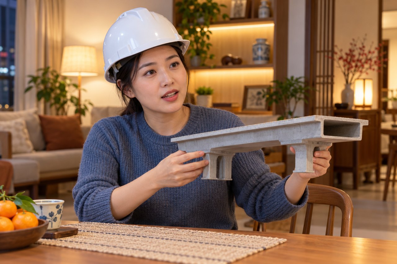 Инженер с моделью мостовой балки