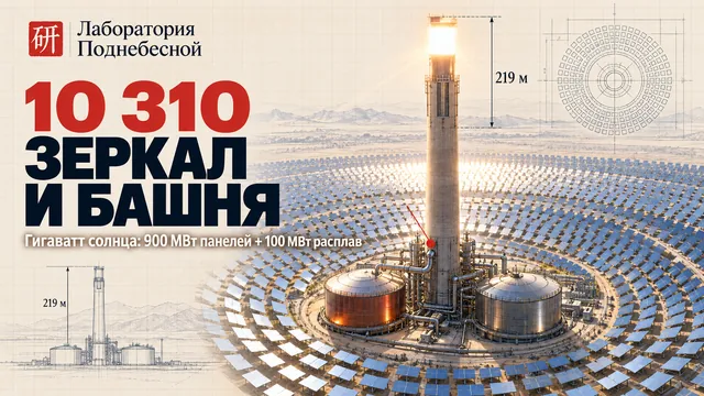 10 310 зеркал: как в Китае запустили первую гигаваттную солнечную базу с башней и расплавом